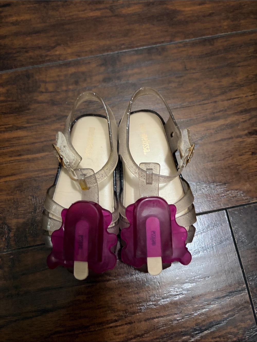 Melissa Kids Clear Glitter Sandals with Magenta Popsicle Charms